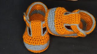 How to crochet Baby Booties  crochet baby sandals for baby boyVery easy✔️ crochetbabyshoes [upl. by Ahseikram674]