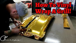 HOW TO VINYL WRAP A FRONT GRILL IN GOLD CHROME Using INLAYS [upl. by Giselbert]