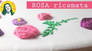 Ricamo ROSA a punto erba e punto nodino  ricamo a mano  ricamo fiori [upl. by Anilecram]