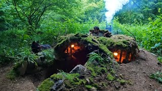 14 Days SOLO SURVIVAL CAMPING  Building BUSHCRAFT Underground SHELTER with FIREPLACE Full Video [upl. by Hopper]