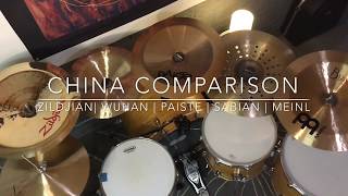 China Cymbal Comparison  Zildjian Oriental  Wuhan  Paiste PST5  Sabian AA Holy  Meinl Byzance [upl. by Teryn649]