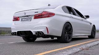 2018 BMW F90 M5 w ARMYTRIX CatBack Exhaust stock downpipes retained  pure SOUNDS amp LOUD [upl. by Lexerd305]