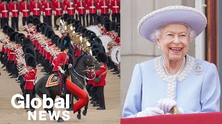 Queens Platinum Jubilee Trooping the Colour parade military pageant to Buckingham Palace  FULL [upl. by Cl]