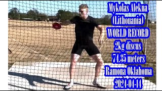 Mykolas Alekna WORLD RECORD 2kg discus 7435 meters Ramona Oklahoma 20240414 FILM Ryan Crouser [upl. by Airak]