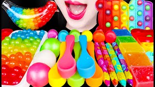 ASMR RAINBOW DESSERTS 레인보우 디저트 KOHAKUTO POPPING BOBA PUSH POP EDIBLE SPOON 먹방 MUKBANG [upl. by Atirehs]