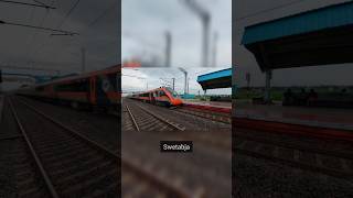 Aggresive SAFFRON VANDE BHARAT Express torments MDSE Station at flat 130 Kmph 🔥🔥 [upl. by Hekker]