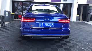 Audi C75 S6 V8 TFSI Akrapovic Catback Exhaust 76mm Custom made Catless Downpipe MTM 555hp tune [upl. by Petuu]