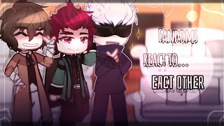 Fandoms react to each otherJujutsu kaisen SpyxFamily Genshin FNAF BSD Demon slayer reactGacha [upl. by Hidie873]