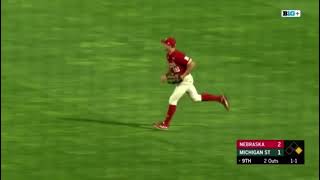 Garrett Anglim Catch Caleb Clark Save Nebraska Husker Baseball defeats Michigan State 51624 [upl. by Thynne]