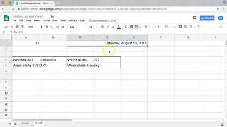 Google Sheets Weeknum Function 2018 [upl. by Ahsaf597]