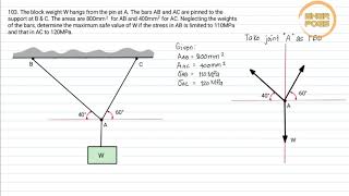 103 SIMPLE STRESS  NORMAL STRESS  Two bars supporting weight [upl. by Sirapal]