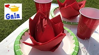 Fancy way to fold paper napkins into shape of rose flower Easy and impressive [upl. by Ramed]