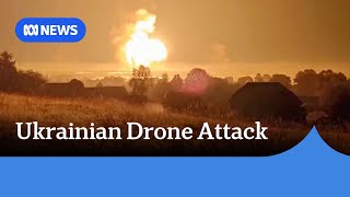 Ukrainian strike on arms depot triggers massive explosion deep inside Russia  ABC News [upl. by Vannie]