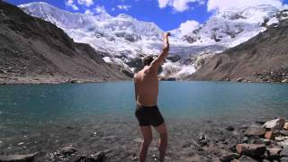 ‪idiot jumps in dangerous peruvian glacial lake causes avalanche‬ [upl. by Yesrod]