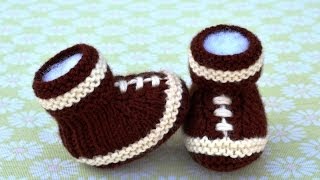 How to Knit Football Baby Booties Part 1 [upl. by Atikihc]