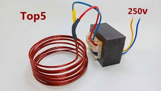 Free energy 250v generator Top5 copper coil Light Bulb electric AC condenser 50KV Transformer Ideas [upl. by Arat]