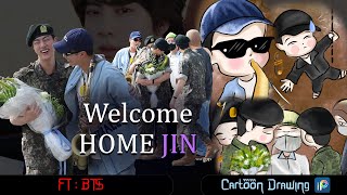 BTS Reunites as Jin Completes Military Service  Cartoon drawing bts welcomebackjin [upl. by Alexis]