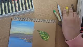 رسم ورقة شجر بالوان الباستيل الزيتي🍃  oilpastel tree leaf painting🖍 [upl. by Yerkovich]