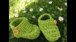 Babyschuhe mit Knopf häkeln  Anleitung Babystiefel by BerlinCrochet  Teil 3 Rechte Oberseite [upl. by Yrem]