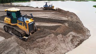 Wonderful Large Capacity Sand filling Up Deep Water Heavy Bulldozer Clearing Sand  អាប៊ុលរុញខ្សាច់ [upl. by Zackariah]