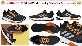 ADIDAS RUN STEADY M Running Shoes For Men Grey Unboxing and Review [upl. by Floyd]