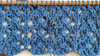 How to knit an easy Lace stitch pattern 4 rows only  So Woolly [upl. by Dnar]