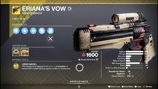 Erianas Vow Exotic Weapon amp Catalyst – Destiny 2 [upl. by Nuahsad]