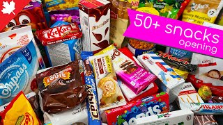 50 snacks opening sweet salty cakes candies chips crackers amp more [upl. by Nohsav]