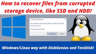 How to recover files from corrupted SSD HDD or USB flash drive WindowsLinux DiskGeniusTestDisk [upl. by Aniret]