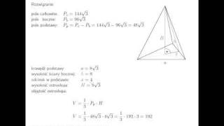 Pole powierzchni całkowitej prawidłowego ostrosłupa trójkątnego [upl. by Giannini]