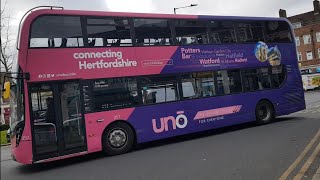 Bus Spotting in Queensbury Uno Hertfordshire Enviro400 MMC 257 YX67 VFY Route 614 to Hatfield [upl. by Bradlee]