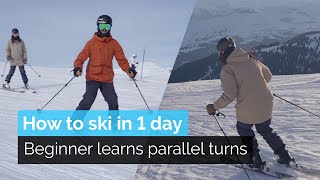 How to Ski in One Day  Beginner Learns Parallel Turns [upl. by Hope]