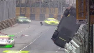 FIA GT World Cup 2016 Main Race Macau Grand Prix Laurens Vanthoor Huge Crash Flip [upl. by Gabriellia259]