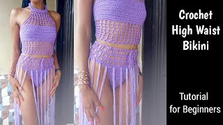 Crochet bikini bottom with fringes  Crochet bikini set  How to crochet high waist bikini pant [upl. by Susan364]