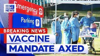 COVID19 vaccination mandate scrapped for Queensland health workers  9 News Australia [upl. by Ynar]