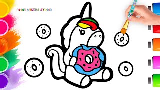 🦄🍩How to Draw a Cute Unicorn amp Donuts  Easy Drawing [upl. by Kirbee]