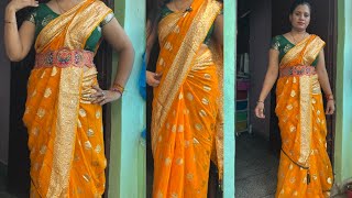 GEORGETTE SAREE DRAPING IN TWO DIFFERENT ELEGANT STYLE  SAREE DRAPING FOR BEGINNERS  lehenga style [upl. by Assirahs861]