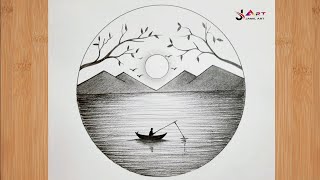 Beautiful Landscape Scenery with Pencil  Sunset scenery drawing [upl. by Norward]