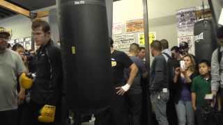 Canelo Alvarez vs Perro Angulo Canelo Workout on Heavy Bag Shows Power [upl. by Ynaffyt904]