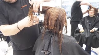 SUPER HAIRCUT  LONG TO SHORT BOB CUT WITH LAYERS AND BANGS [upl. by Emeric]