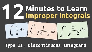 Improper Integrals of Type II Discontinuous Integrand in 12 Minutes [upl. by Mignon350]