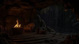 Trapped in a Mountain Cave  Rain Thunderand Crackling Fireplace Sounds for Sleepand Meditation⛈️ [upl. by Bonner]