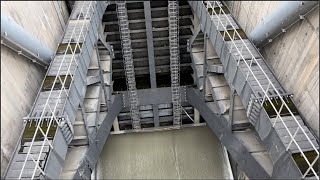 Run off river hydropower dam spillway operation [upl. by Nareht]