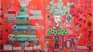 Dylusions Art Journal Spread Tutorial  Christmas [upl. by Odnolor]