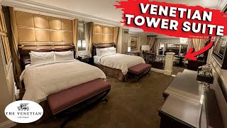 NEW Las Vegas Venetian Tower Luxury Two Queen Suite Room Tour 4K [upl. by Eyahc620]