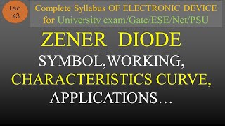 Lec43 Zener DiodeSymbol Working Characteristics Zener Breakdown Applications EDC R K Classes [upl. by Jason840]