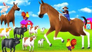 Magical Horse to the Rescue Giant Horse Fights Mini Cows and Mini Buffalo in Farm Videos Cartoons [upl. by Schnurr]