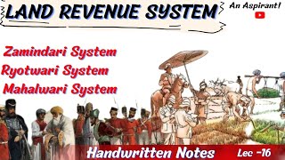 Land Revenue SystemsThe ZamindariRyotwariMahalwari  Modern History  Lec16  An Aspirant [upl. by Sihunn]