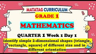 MATH GRADE 1 QUARTER 1 WEEK 1  SIMPLE 2 DIMENSIONAL SHAPE MATATAG CURRICULUM [upl. by Ennyleuqcaj]