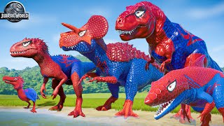 All Spiderman TRex vs SuperHero Dinosaurs Battle in Jurassic World Dinosaur Pro 8 SuperHero Team [upl. by Tarttan]